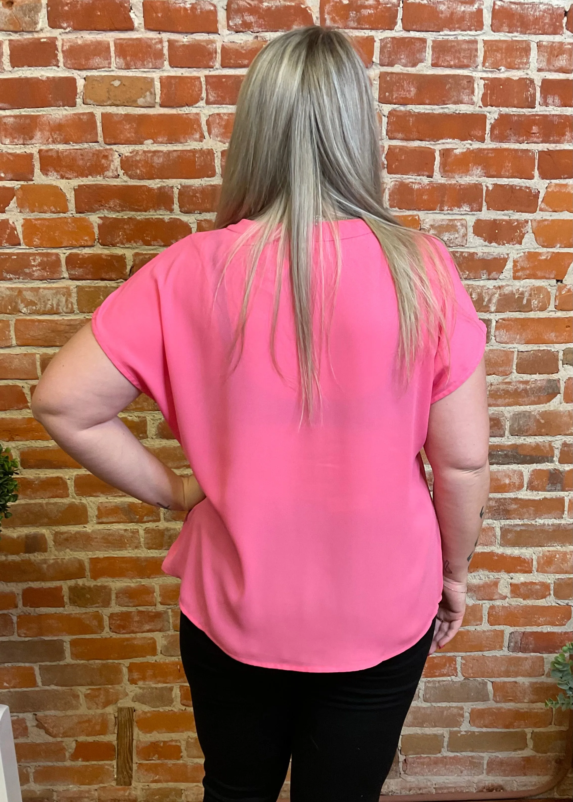 Short Sleeve Split V-Neck Blouse (Multiple Colors)