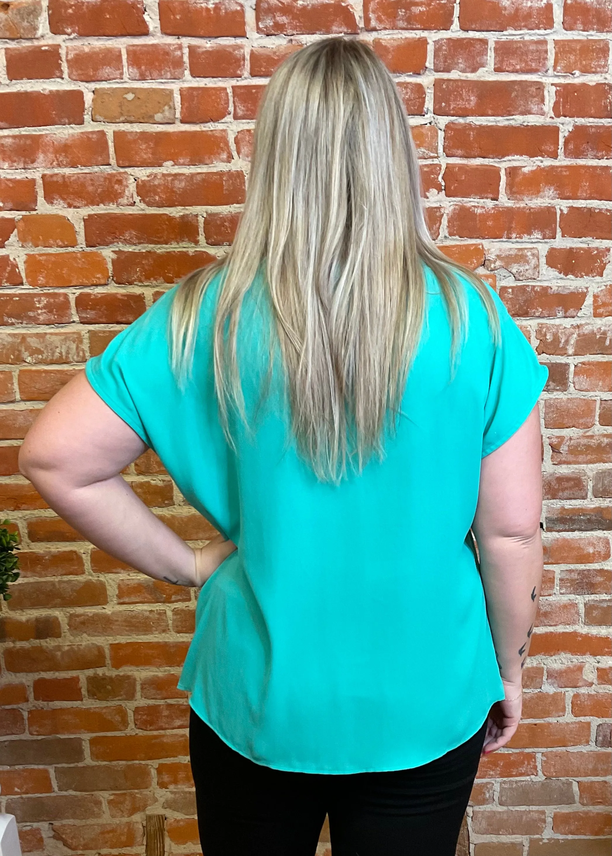 Short Sleeve Split V-Neck Blouse (Multiple Colors)
