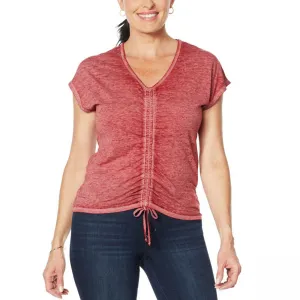 Skinnygirl Women's Smallz Ruched Tie Front Short Sleeve Top