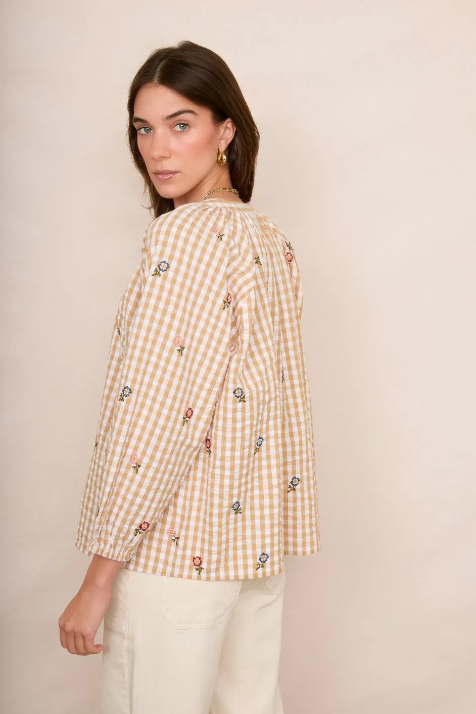 Skylar Blouse - Tan/Ecru