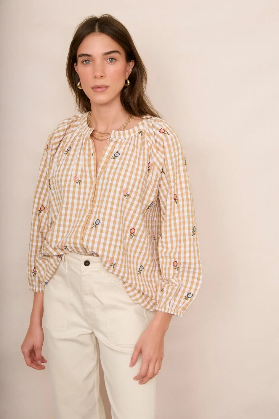 Skylar Blouse - Tan/Ecru