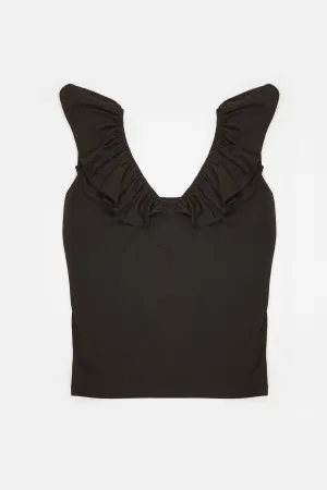 Sleeveless Blouse Ruffled V Neck