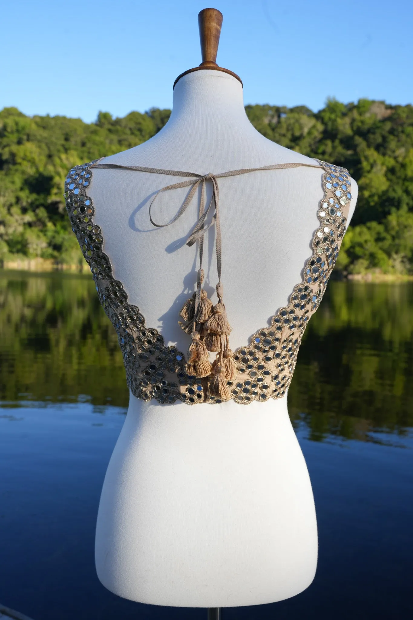 Sleeveless V Neck Mirror Work blouse