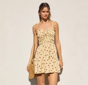 SMOCKED SWEETHEART MINI DRESS-CREAM DOT