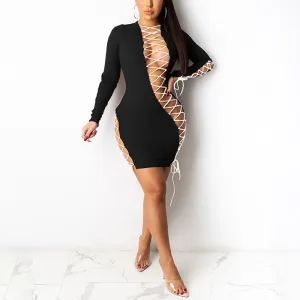 Solid Long Sleeve Bandage Bodycon Dress