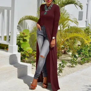 Solid Long Sleeve High Split Maxi Dress