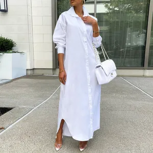 Solid Long Sleeve Maxi Shirt Dress