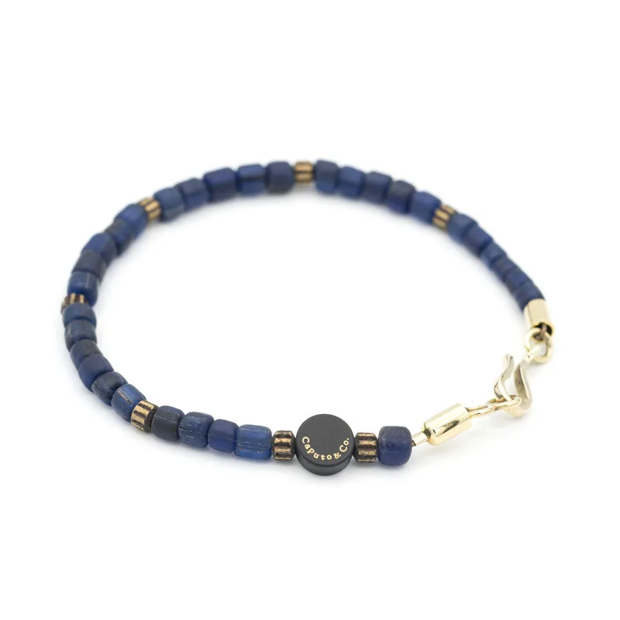 Solid Recycled Glass Bead and Brass Bracelet