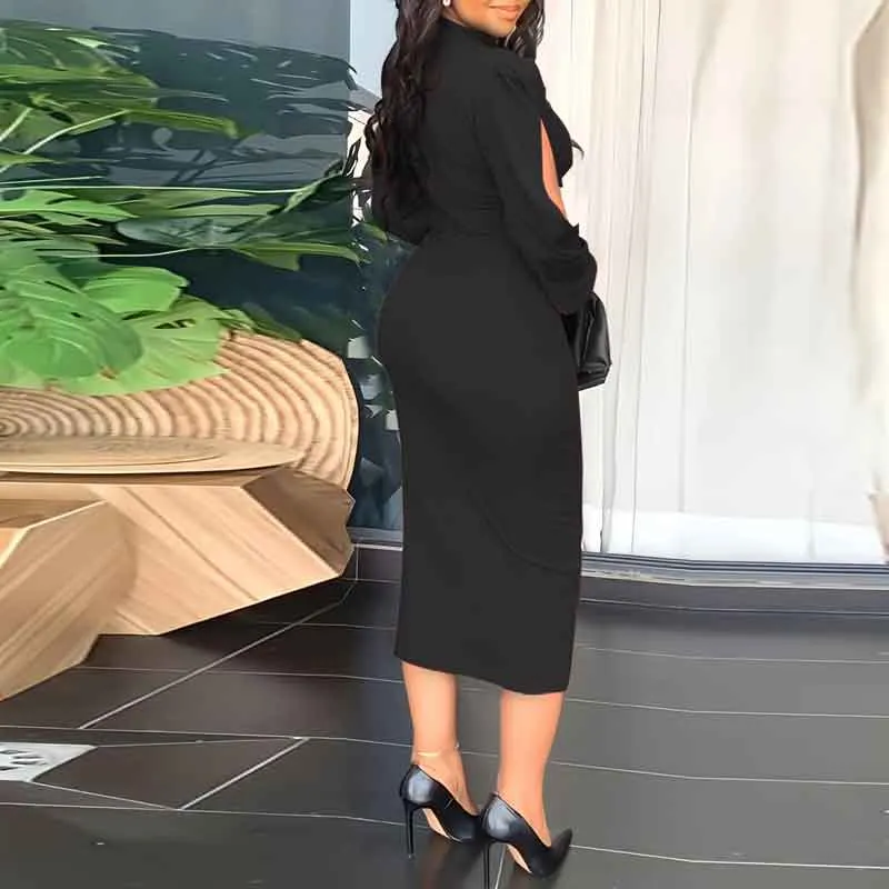 Solid Slit Sleeve Midi Dress