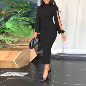 Solid Slit Sleeve Midi Dress