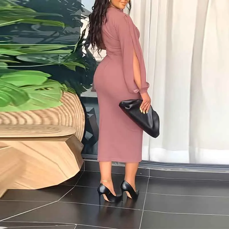 Solid Slit Sleeve Midi Dress
