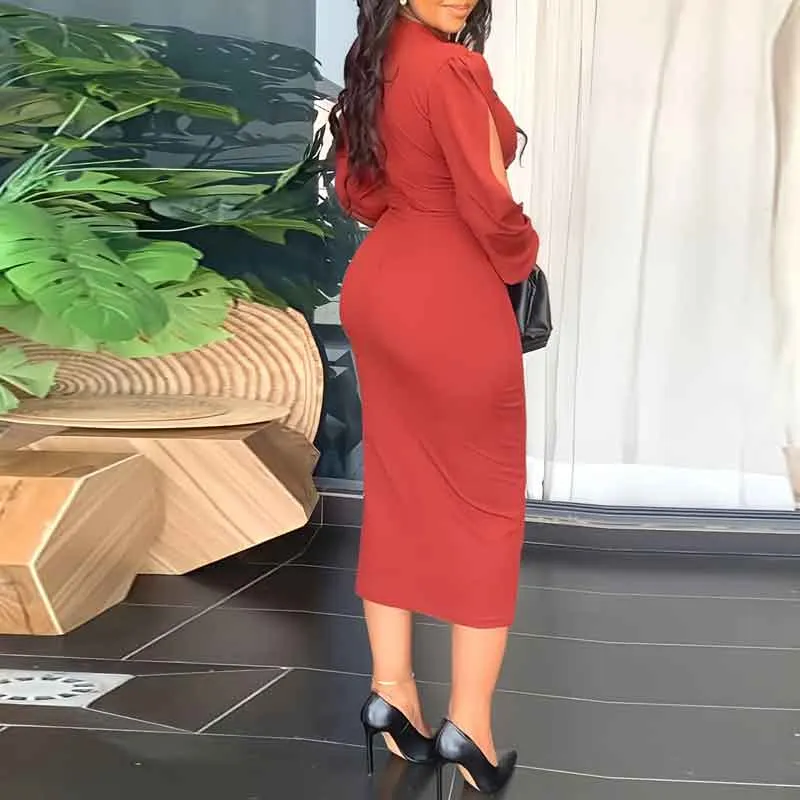 Solid Slit Sleeve Midi Dress