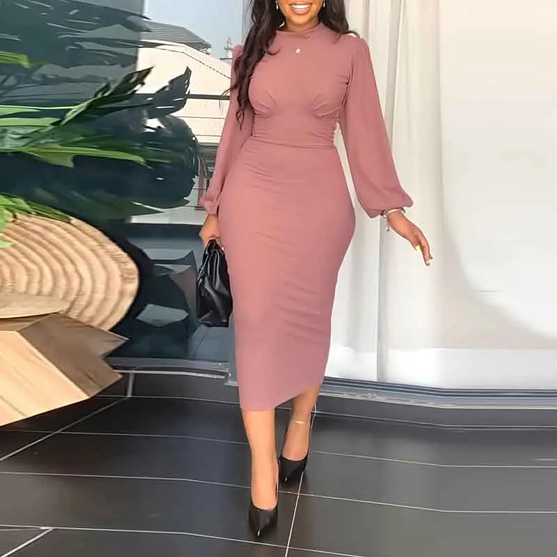 Solid Slit Sleeve Midi Dress