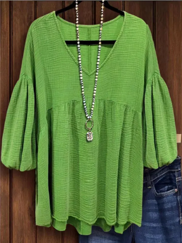 Solid V-Neck Blouse