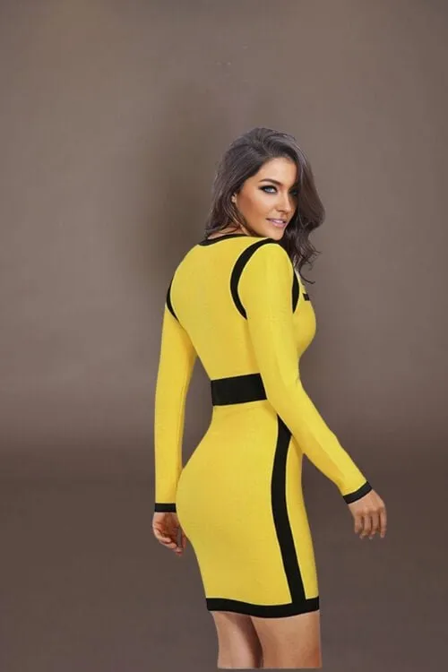 Sophie Long Sleeve Bandage Bodycon Yellow Mini Dress