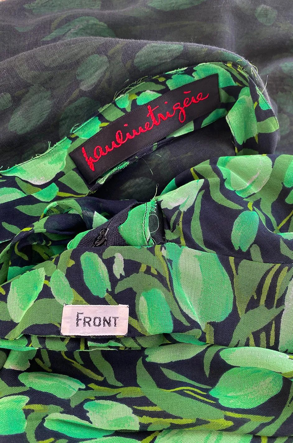 Spring 1972 Pauline Trigere Cotton Silk Voile Green Tulip Print Skirt & Top Set