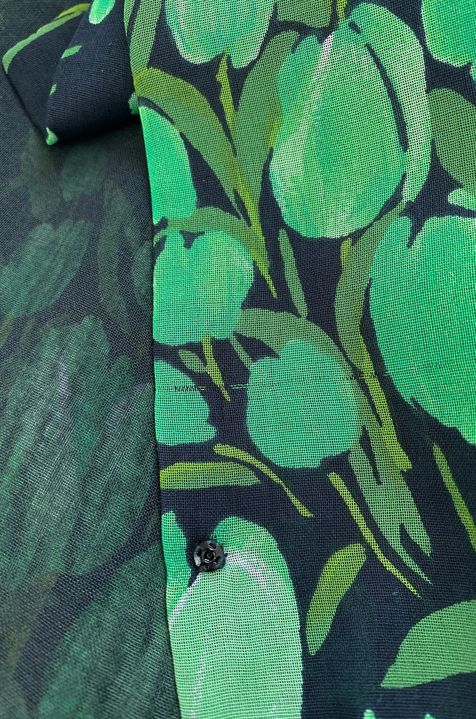 Spring 1972 Pauline Trigere Cotton Silk Voile Green Tulip Print Skirt & Top Set
