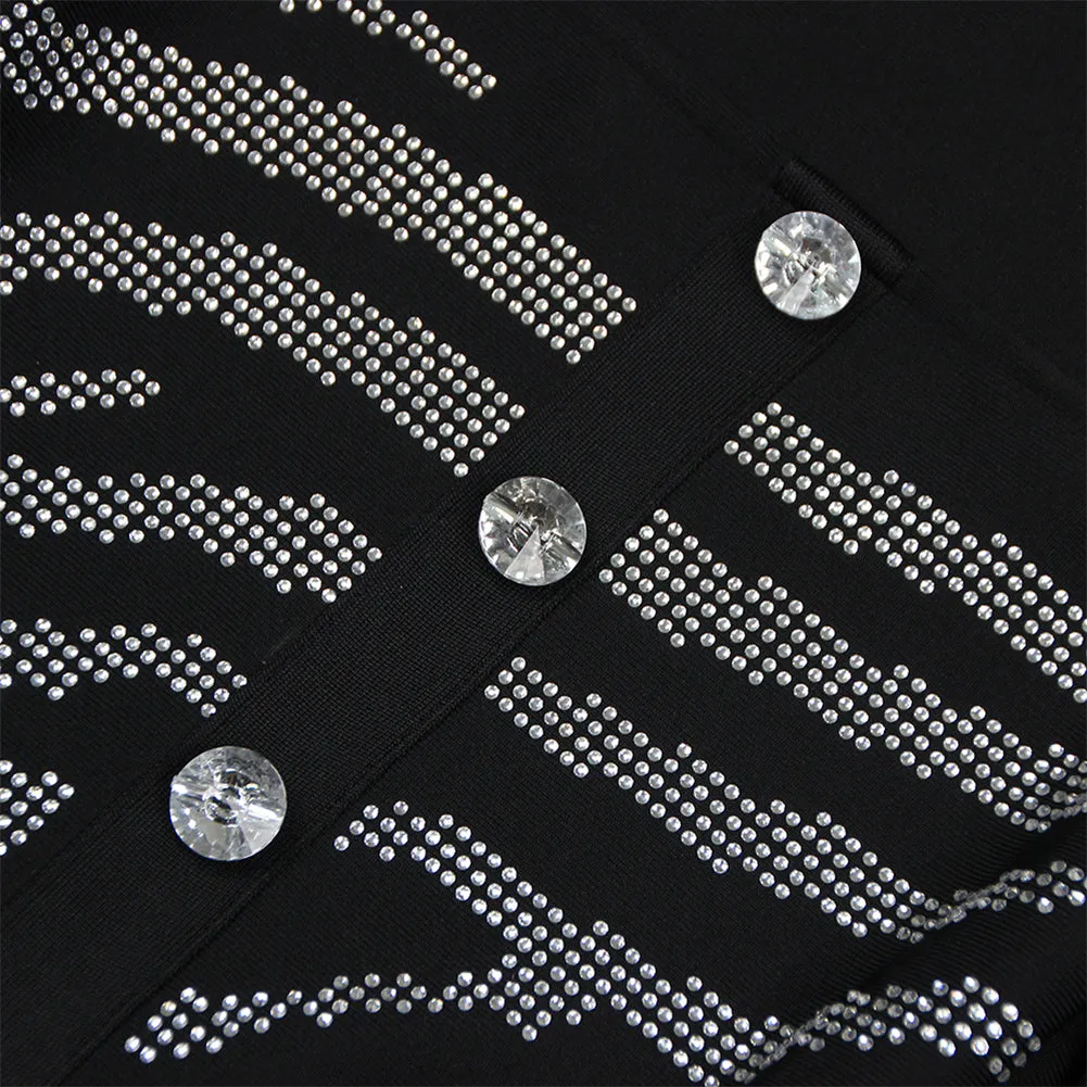 Square Collar Long Sleeve Rhinestone Mini Bandage Dress HL9467