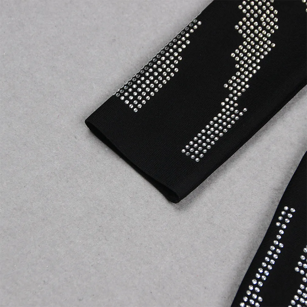Square Collar Long Sleeve Rhinestone Mini Bandage Dress HL9467