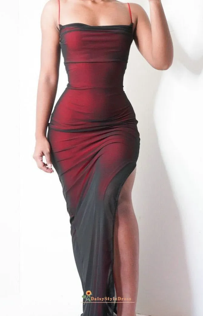 Square Neck Fit and Flare Red Prom Dress