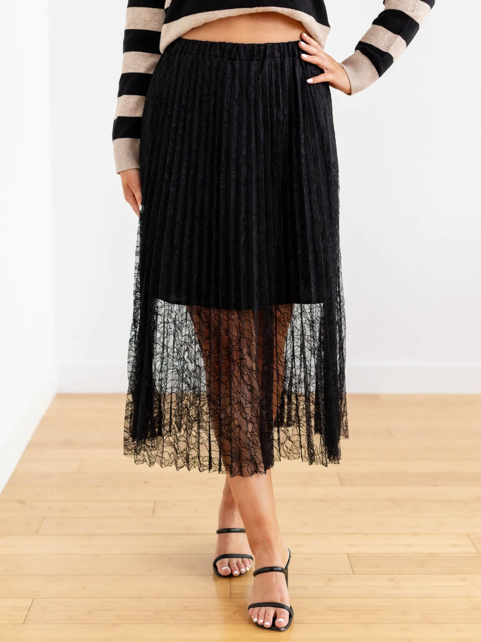 Steve Madden Kiera Pleated Lace Skirt