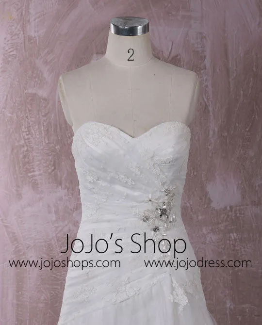Strapless Fit and Flare Lace Wedding Dress with Asymmetric Skirt | QT85205