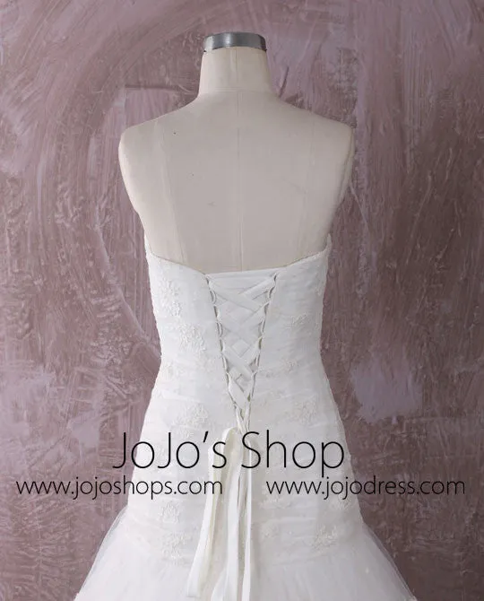 Strapless Fit and Flare Lace Wedding Dress with Asymmetric Skirt | QT85205