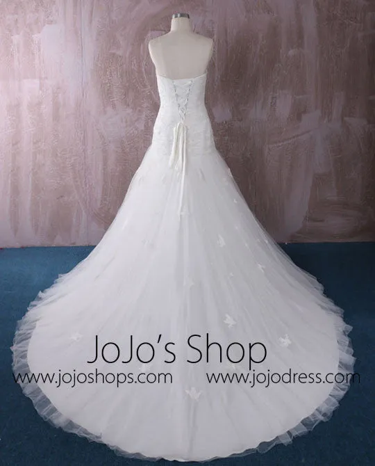 Strapless Fit and Flare Lace Wedding Dress with Asymmetric Skirt | QT85205