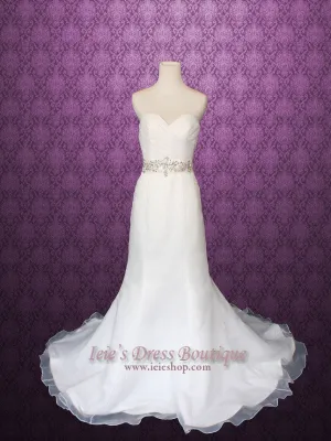 Strapless Organza Mermaid Wedding Gown with Jeweled Belt