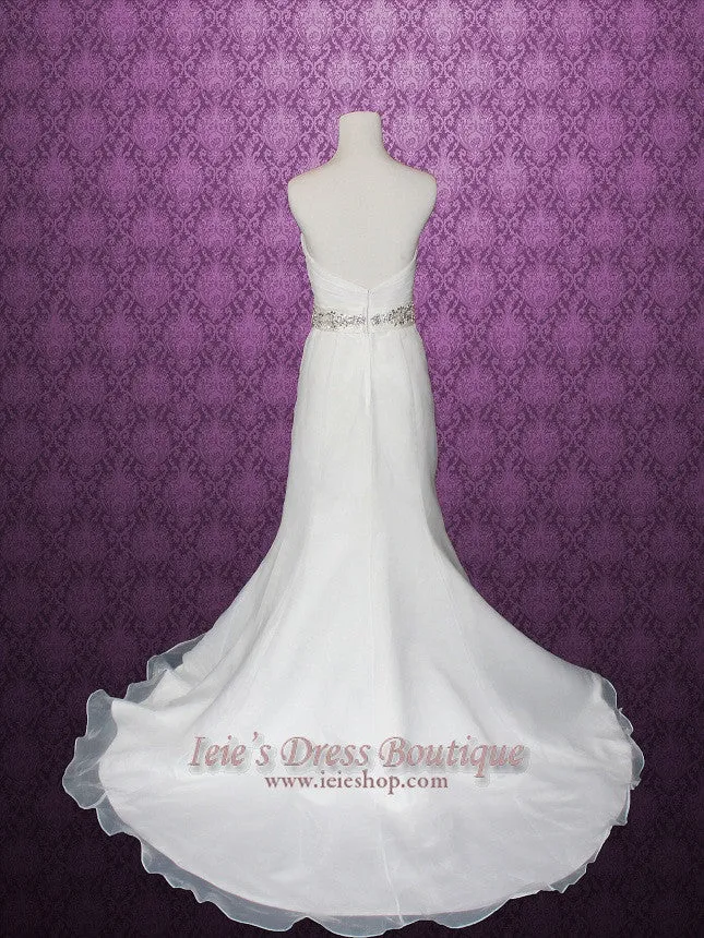 Strapless Organza Mermaid Wedding Gown with Jeweled Belt