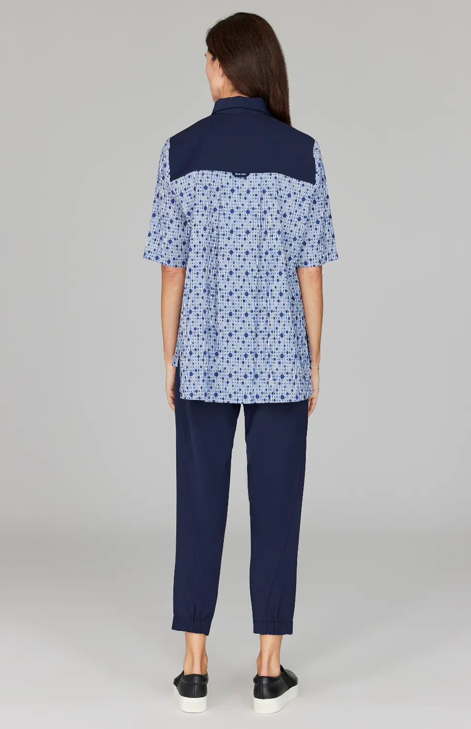 Stripe Dot Short Sleeve Collared Shirt