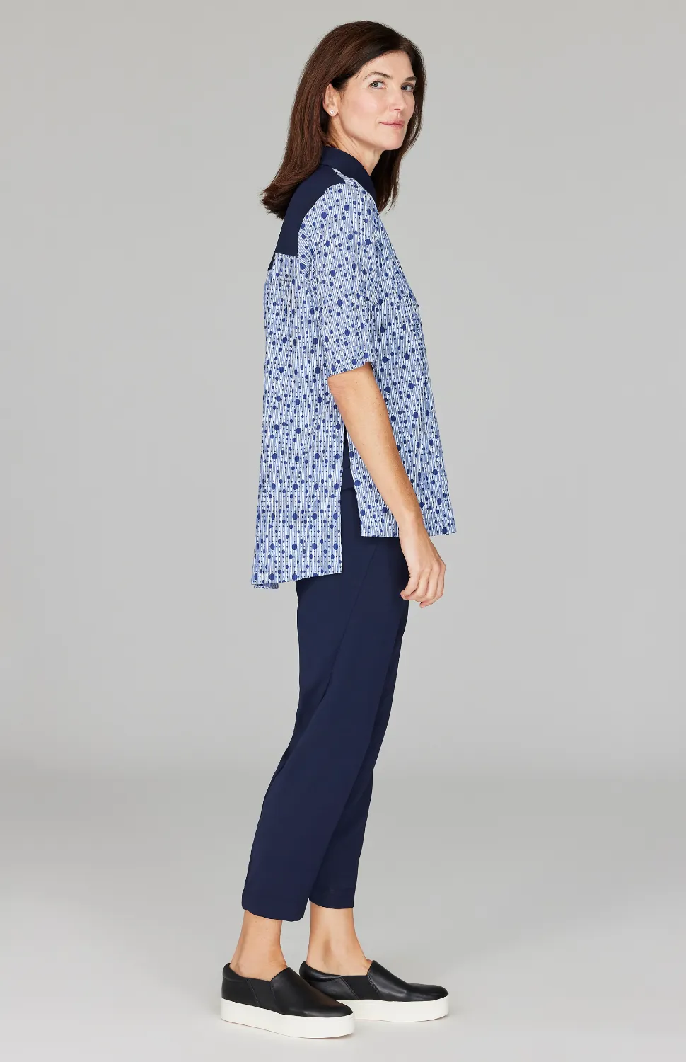 Stripe Dot Short Sleeve Collared Shirt