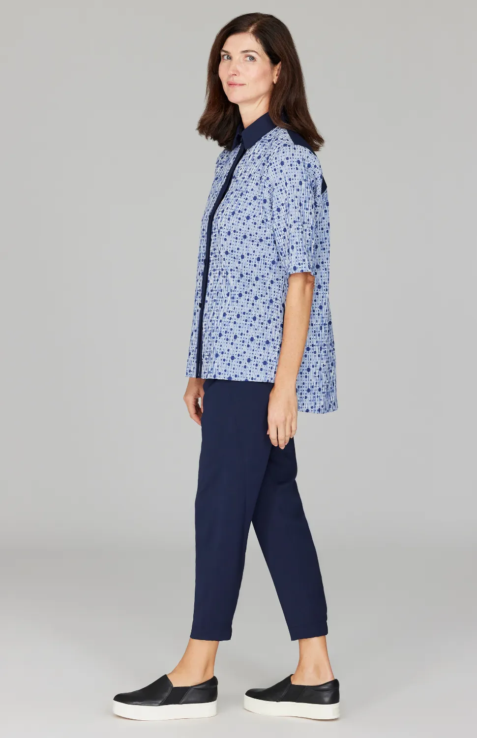 Stripe Dot Short Sleeve Collared Shirt
