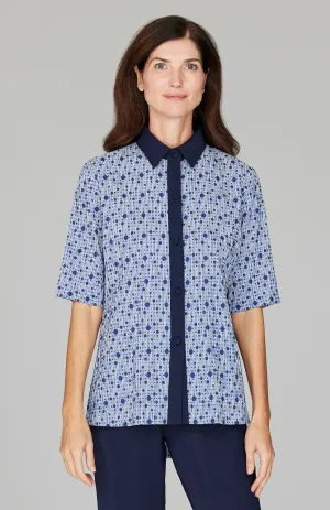 Stripe Dot Short Sleeve Collared Shirt