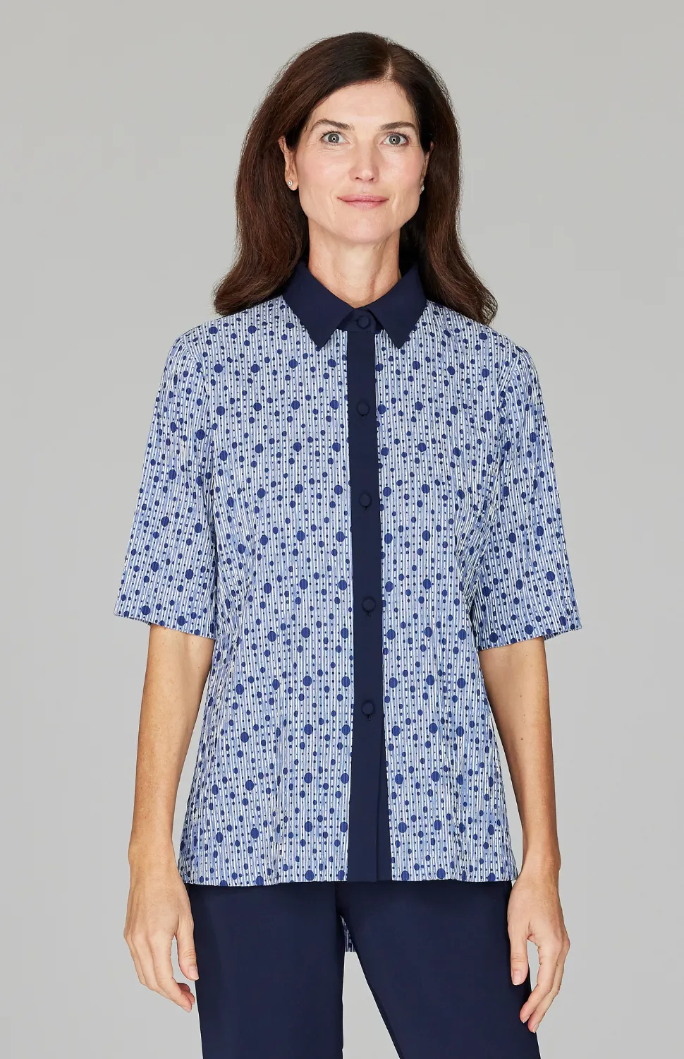 Stripe Dot Short Sleeve Collared Shirt