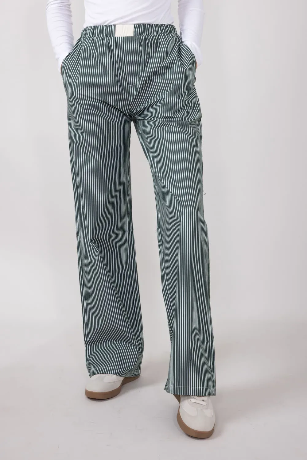 Striped Relaxed PJ Pants for Women in Forest Green | PSP1438-FORESTGREEN