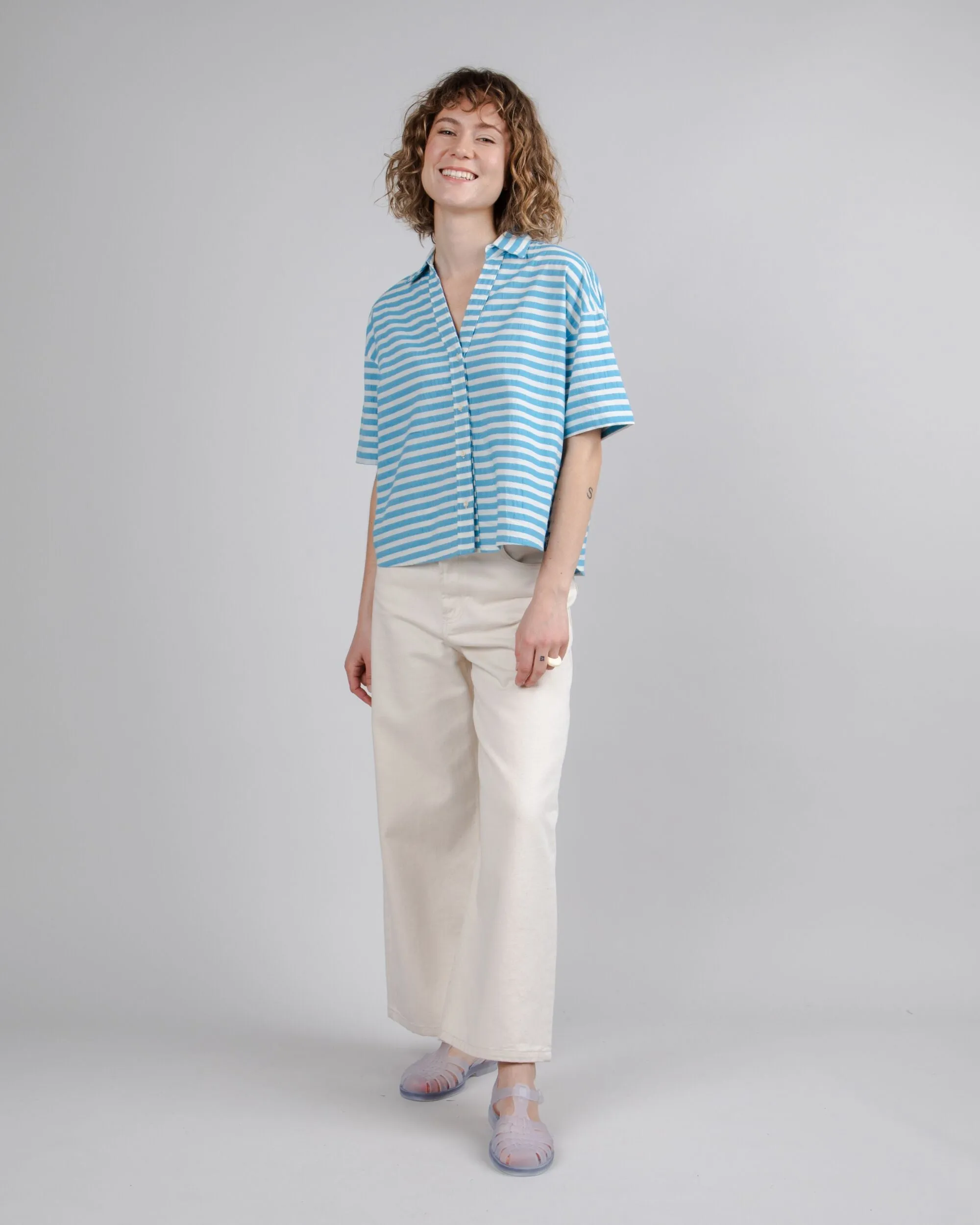 Stripes Cropped Blouse Blue