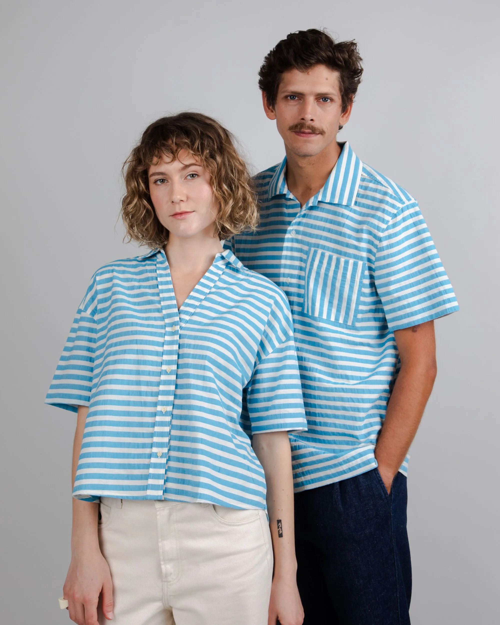 Stripes Cropped Blouse Blue