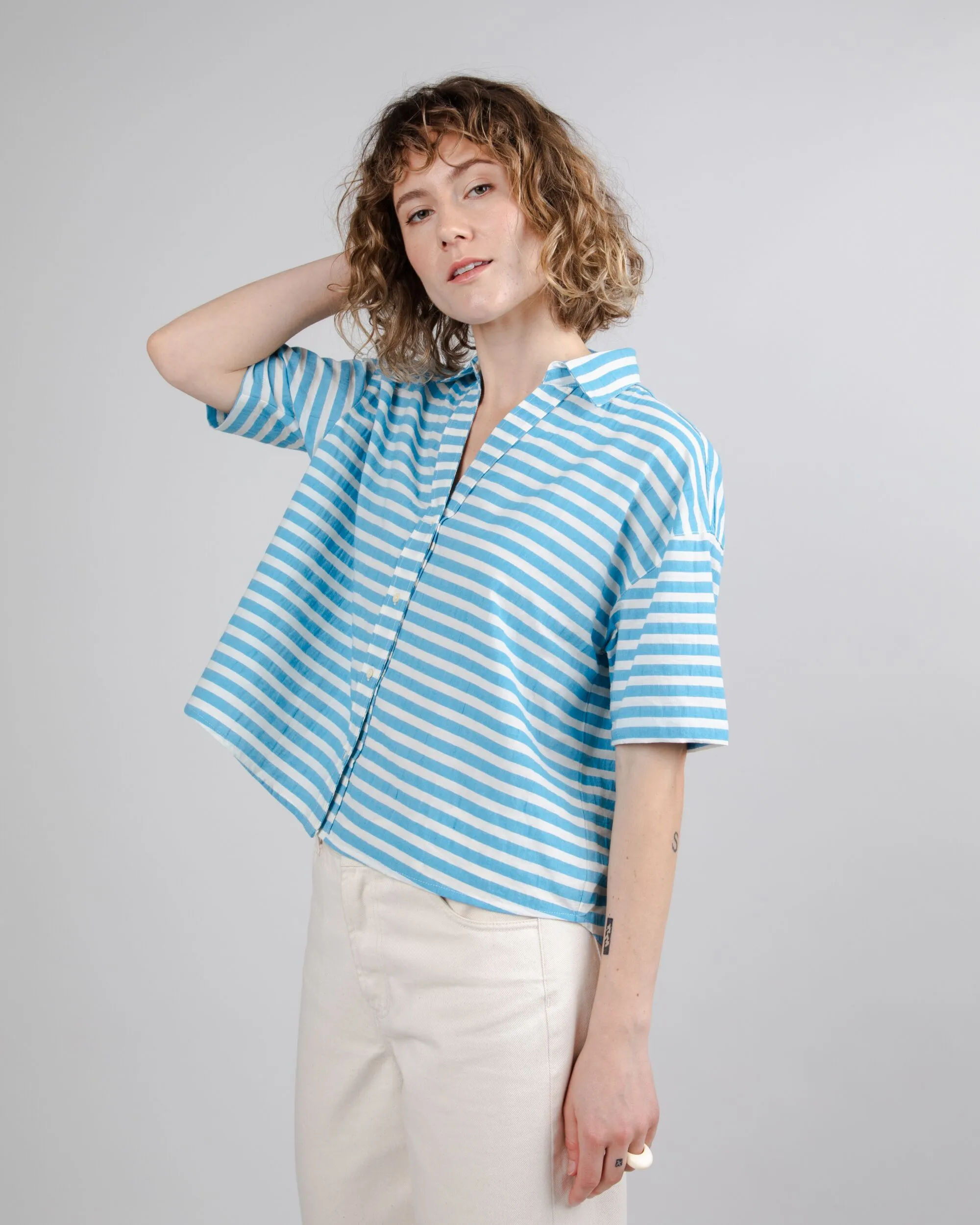 Stripes Cropped Blouse Blue