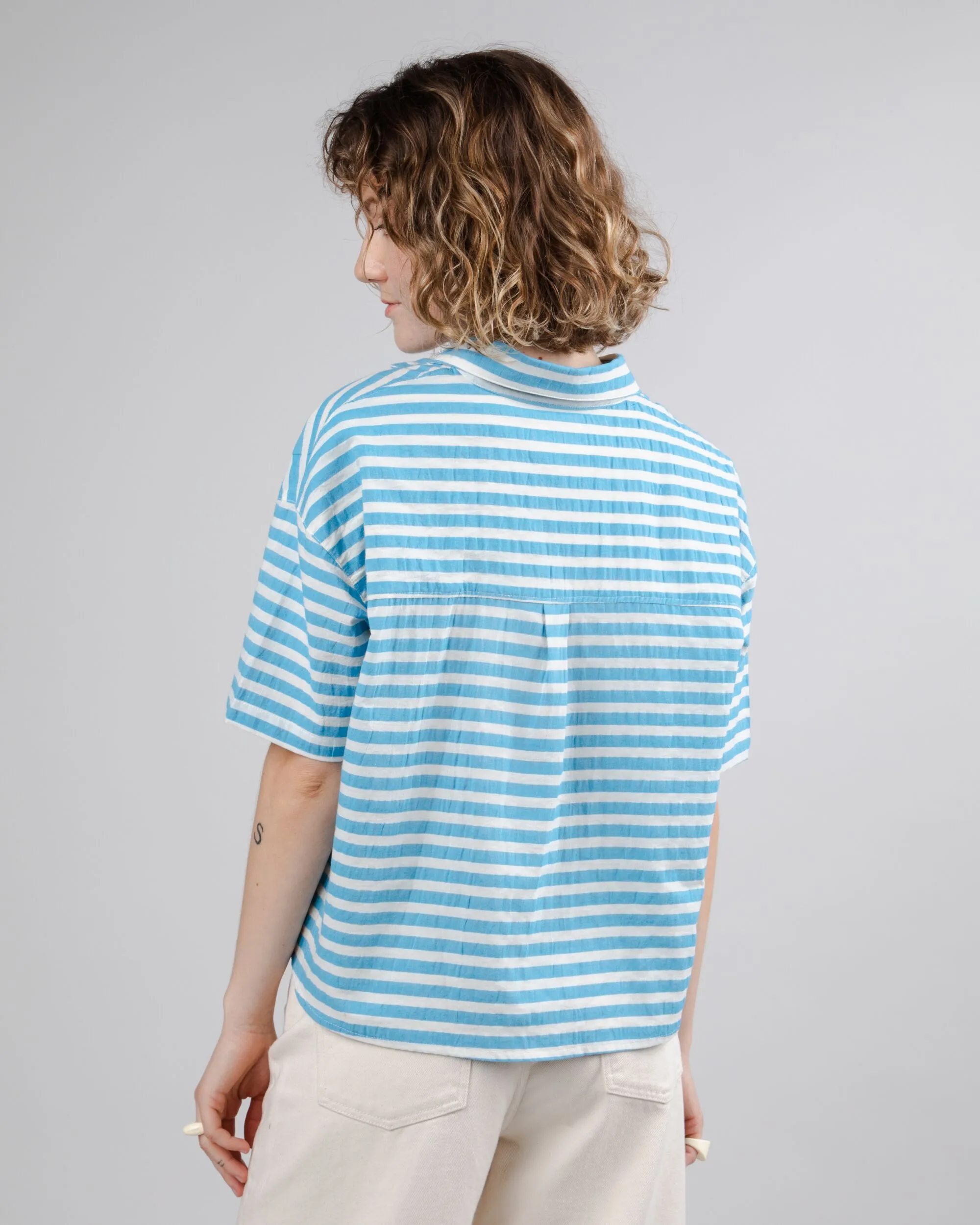Stripes Cropped Blouse Blue