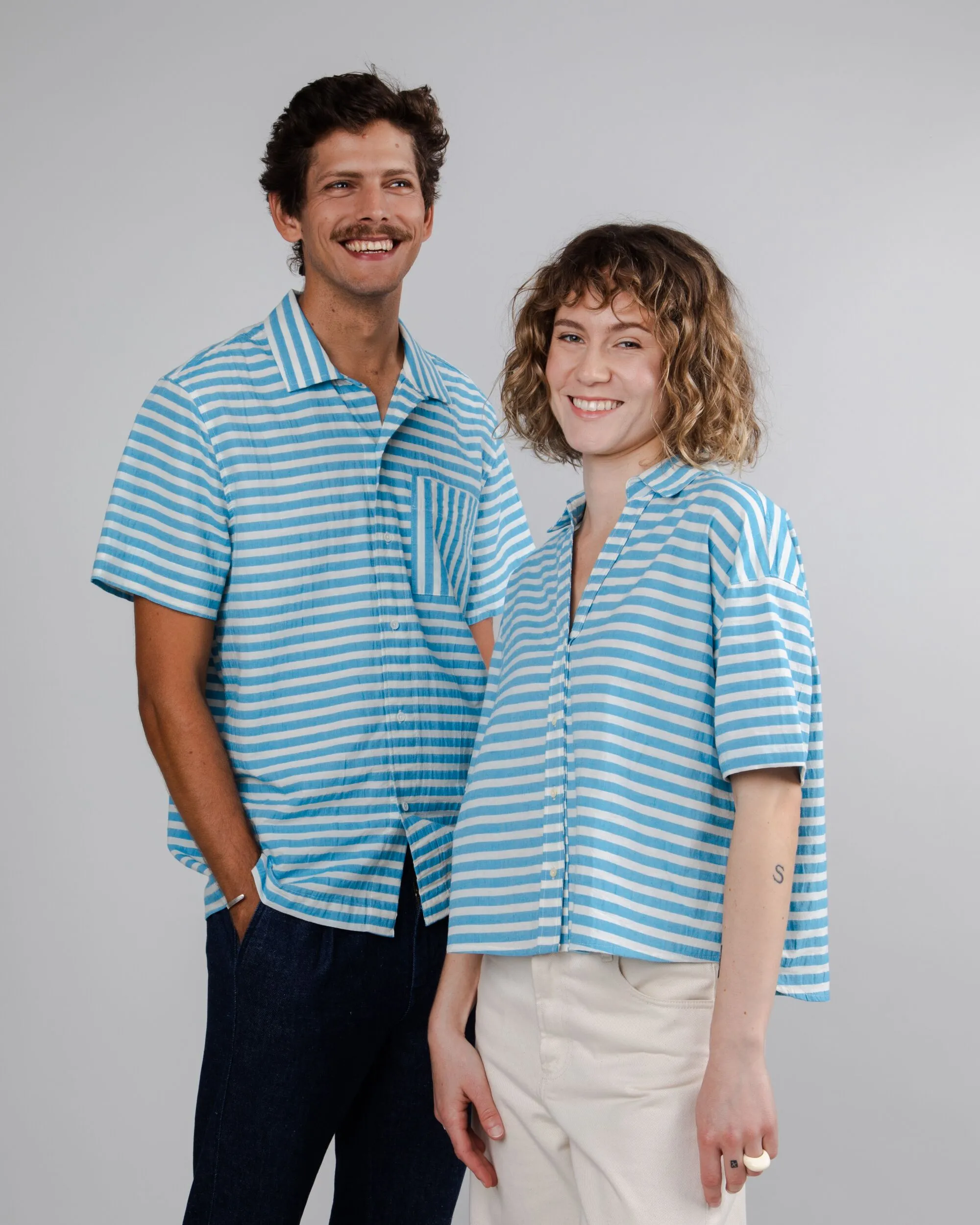 Stripes Cropped Blouse Blue