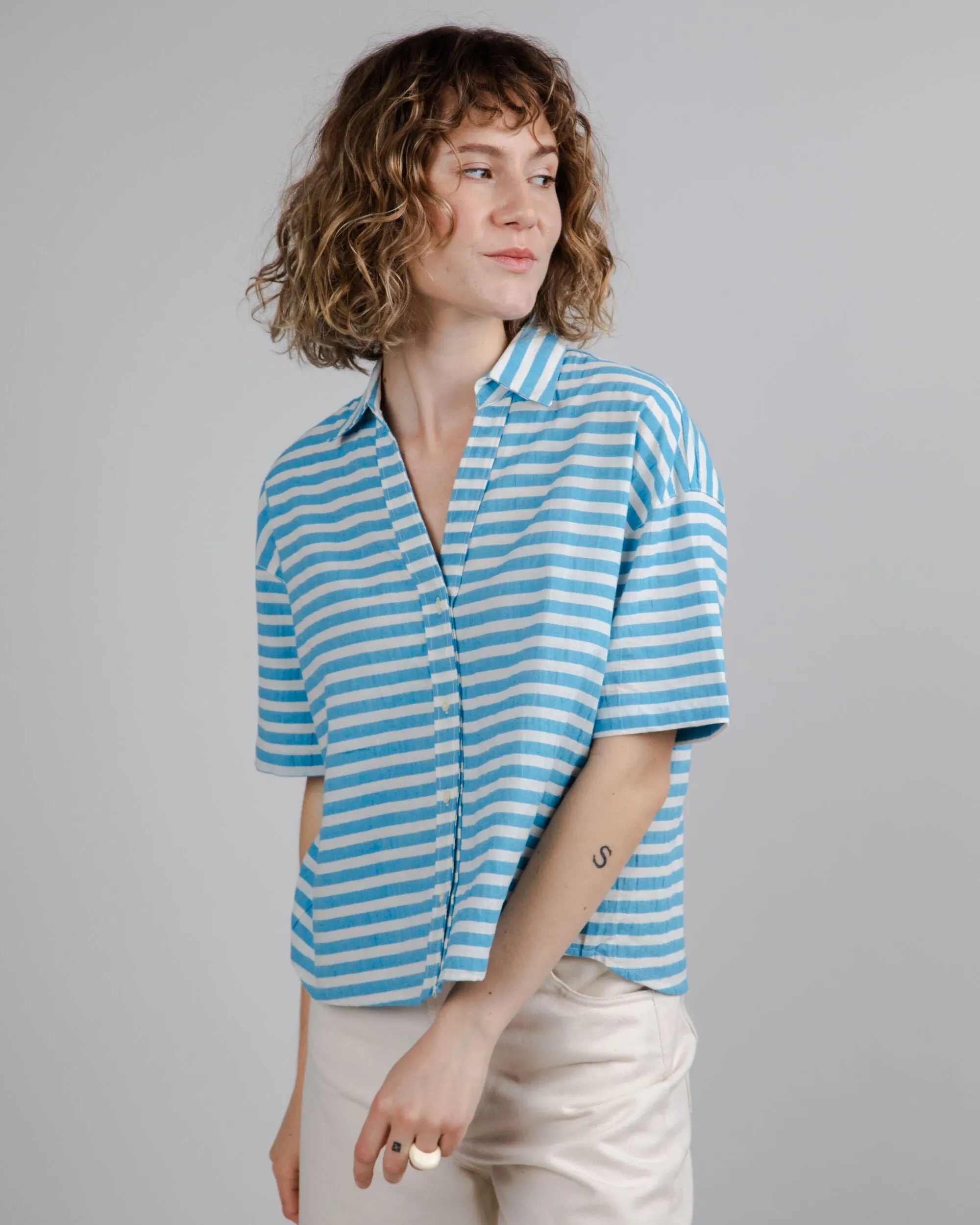Stripes Cropped Blouse Blue