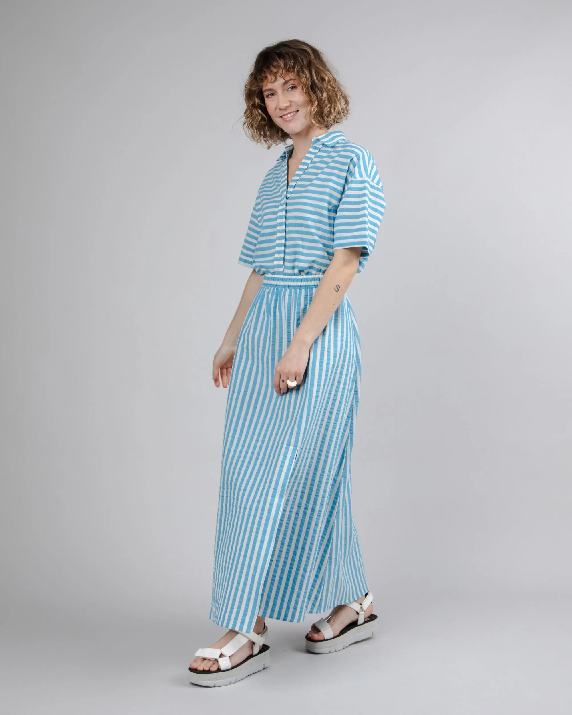 Stripes Cropped Blouse Blue