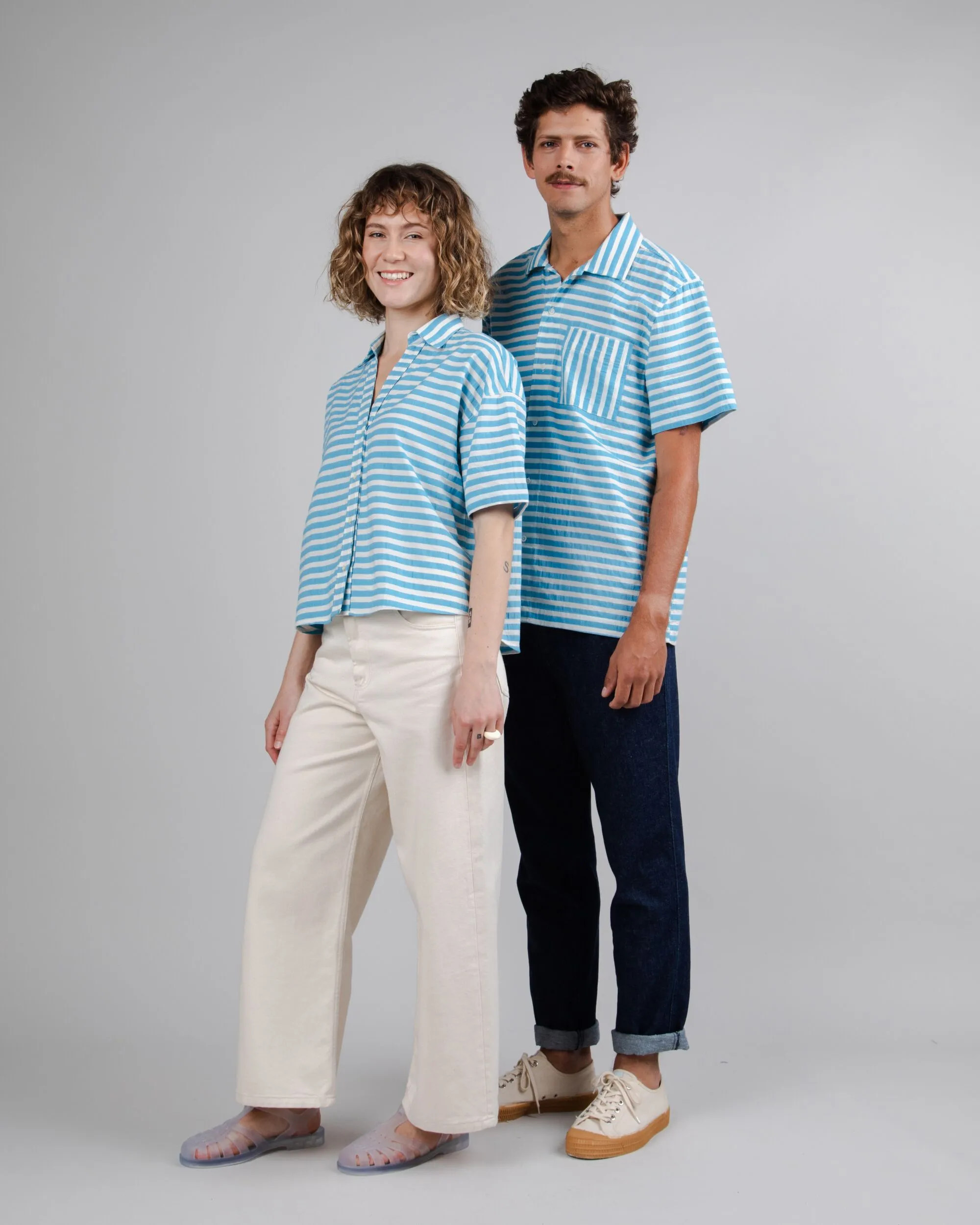 Stripes Cropped Blouse Blue