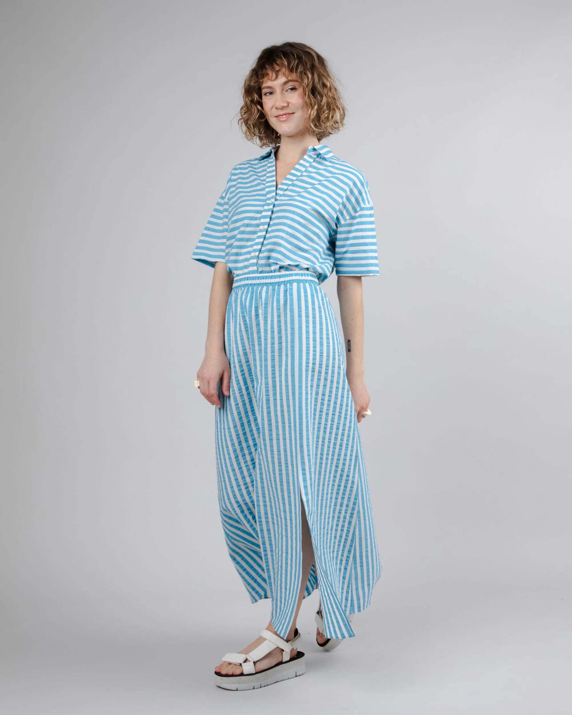 Stripes Cropped Blouse Blue