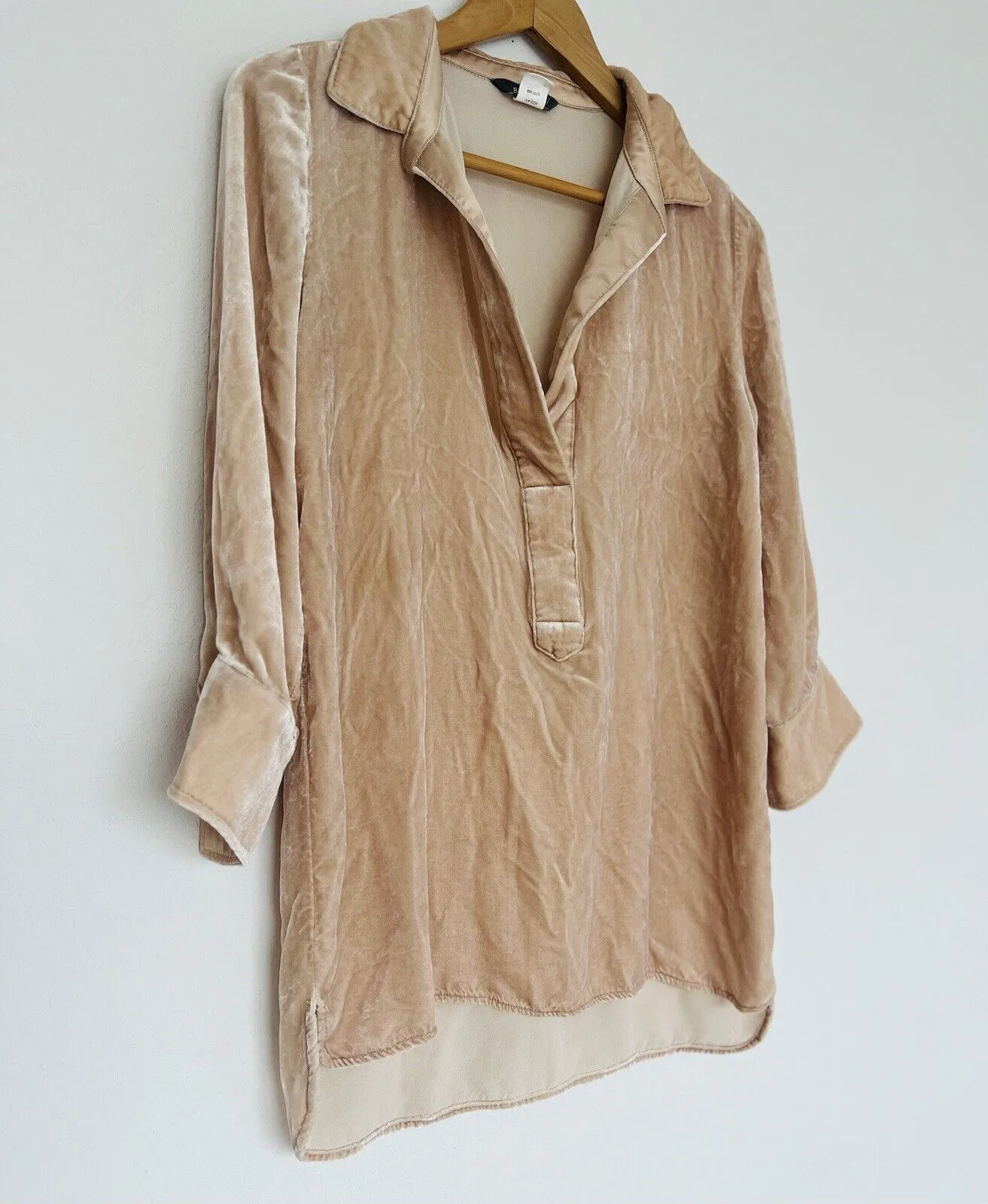 Sundance Blue Tassel 100% Silk Velvet Velour Top Tunic V Neck Collar Hi-Low
