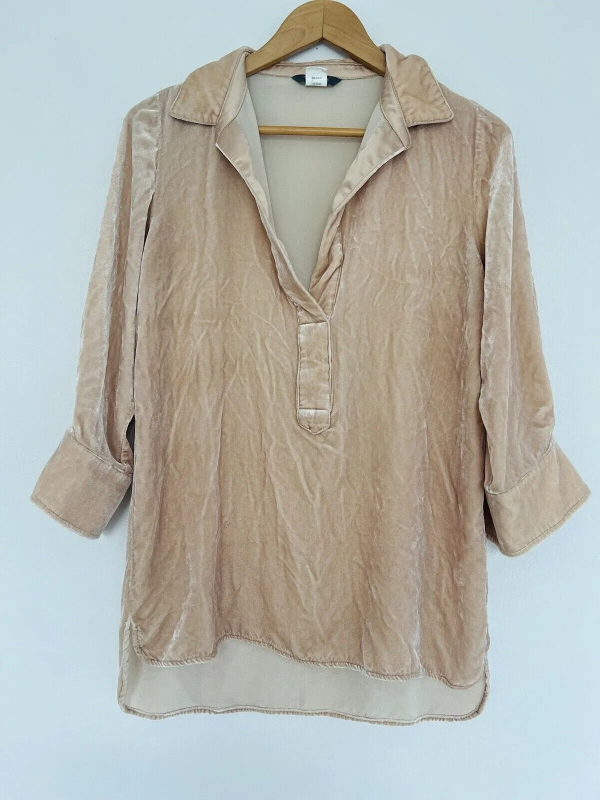 Sundance Blue Tassel 100% Silk Velvet Velour Top Tunic V Neck Collar Hi-Low