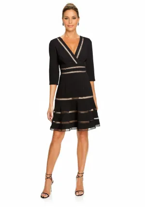 Surplice Dress with Trim Detail in Black