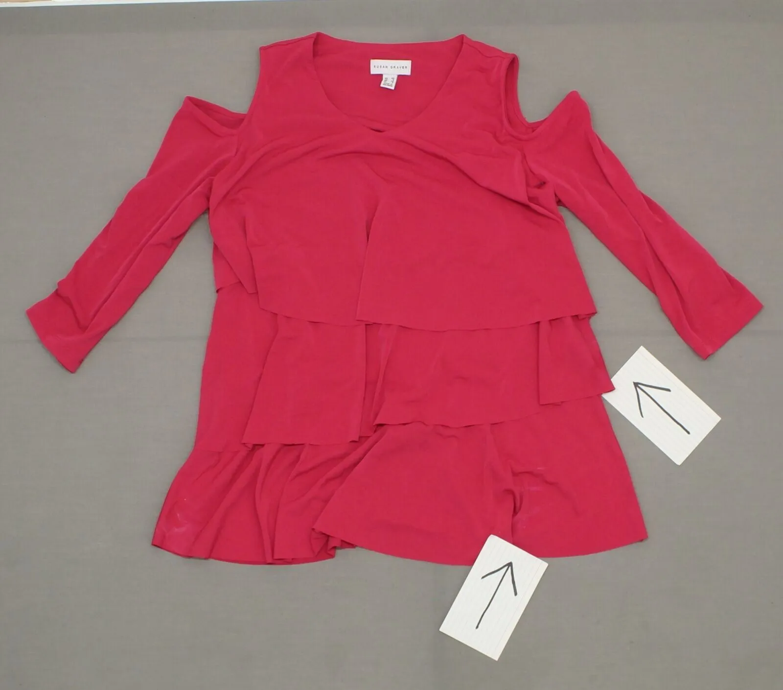 Susan Graver Women's Liquid Knit Cold Shoulder Tiered Top Deep Pink XS