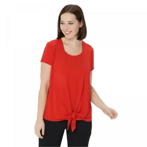 Susan Graver Women's Liquid Knit Tie-Front Cap-Sleeve Top